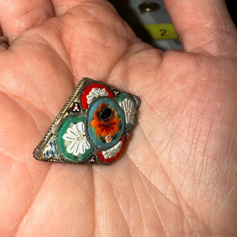 Vintage Red‎ and Orange Brooches with Intricate Metalwork
